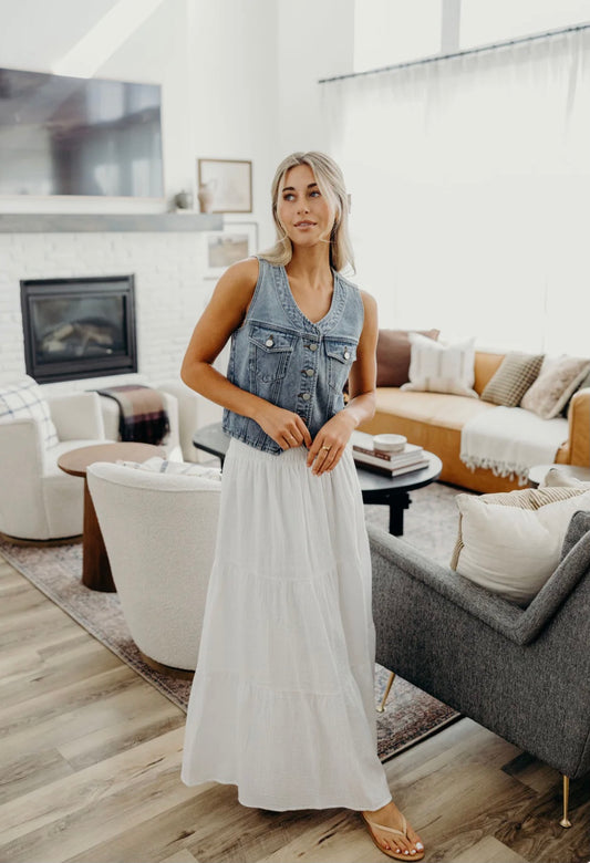 Gauze Maxi Skirt in White