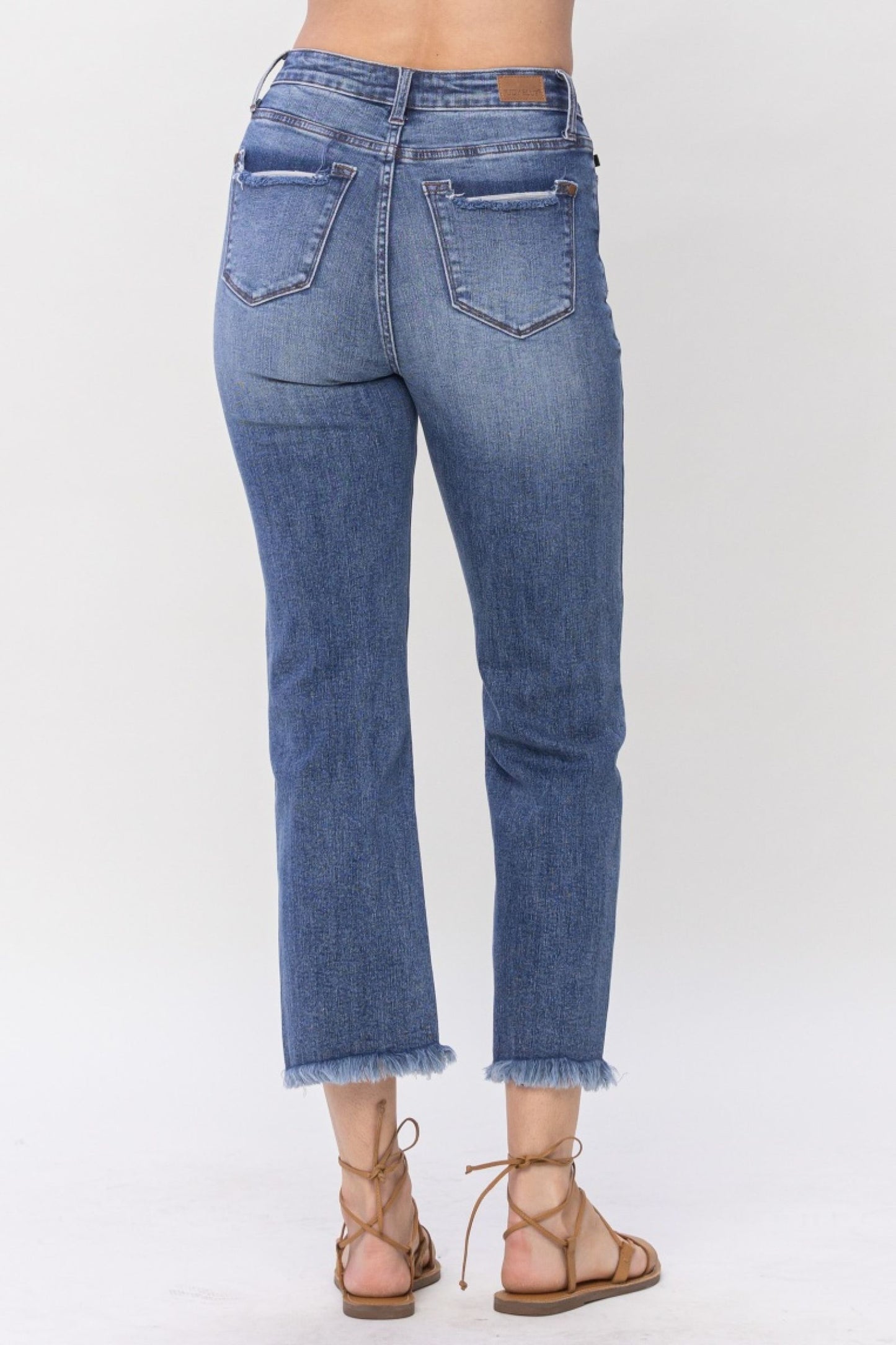 High waisted destroy cropped straight