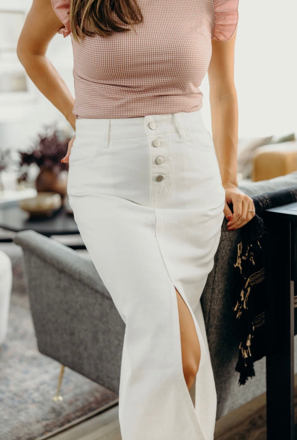 Maxi Denim Skirt in White