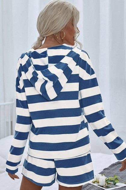 V Neck Striped Long Sleeve 2 Piece