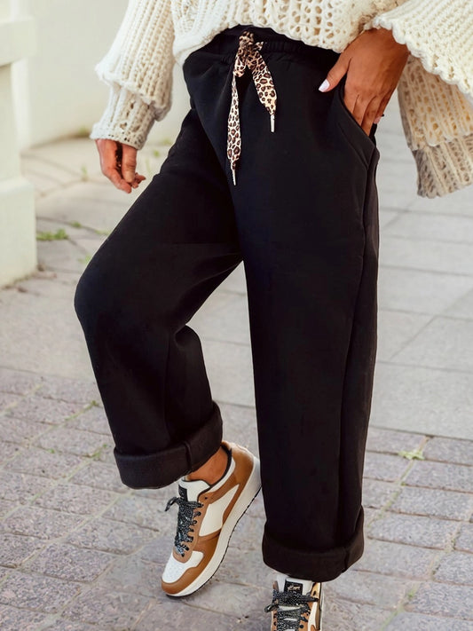 Fleece Lined Leopard Drawstring Lounge Pants
