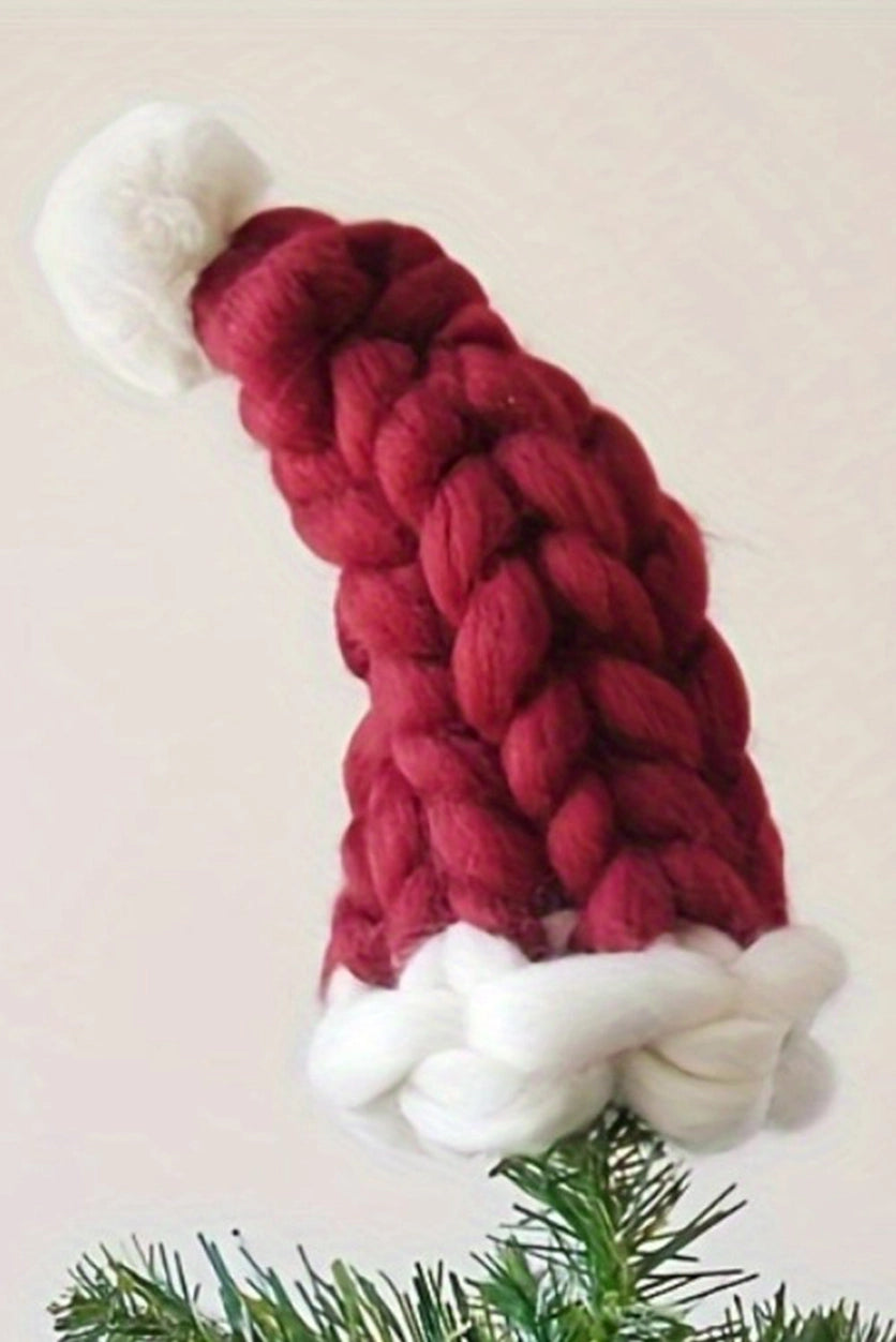 Red Dahlia Block Pom Pom Decor Chunky Knitted Santa Hat