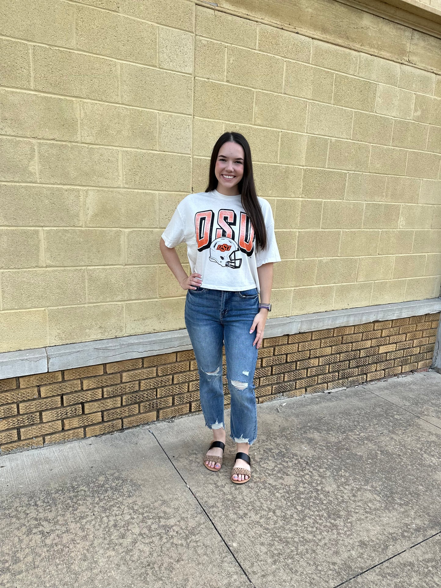 OSU Cowboys Helmut Fade Off White Cropped Tee