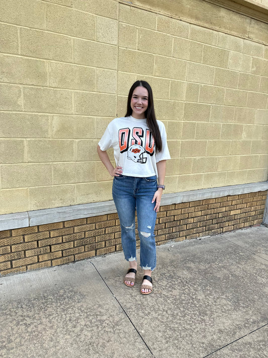 OSU Cowboys Helmut Fade Off White Cropped Tee