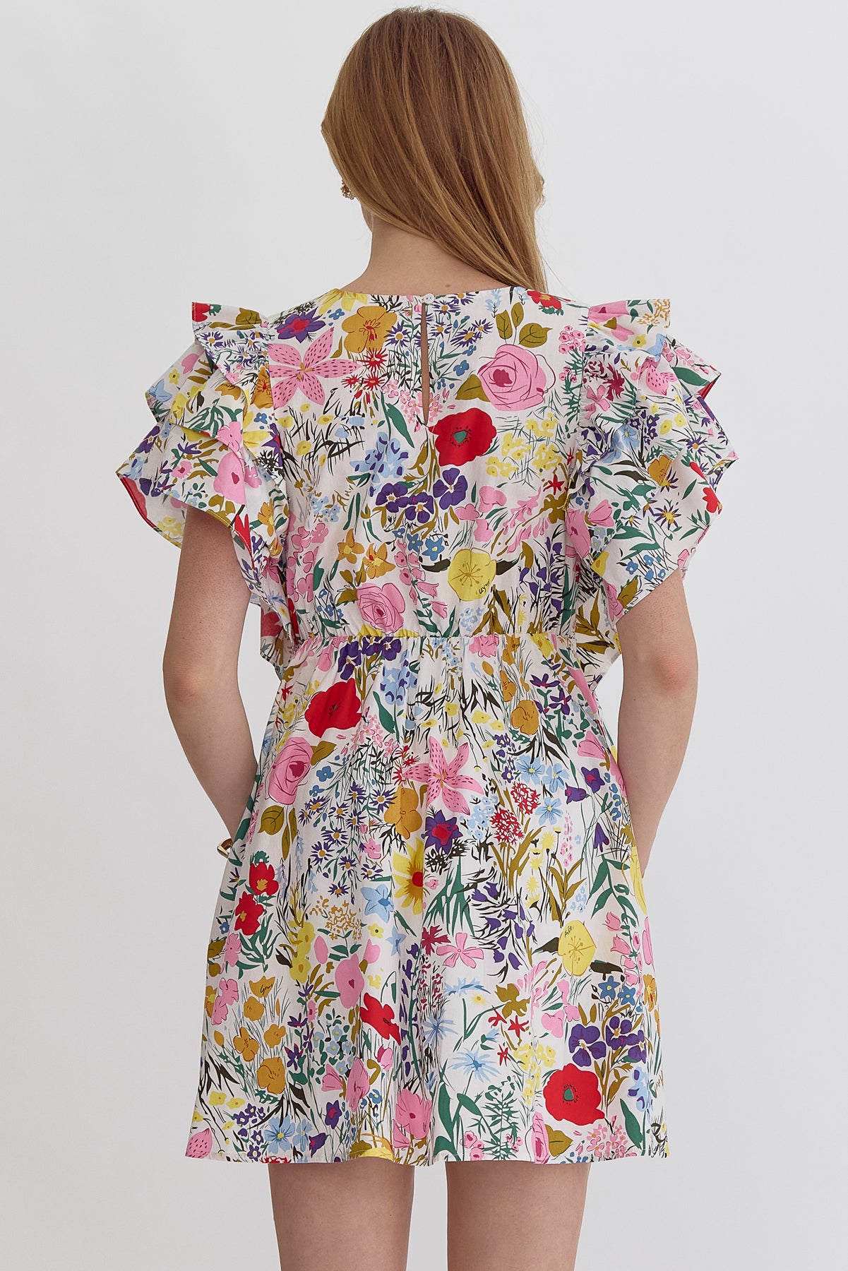 Puff sleeve floral print dress v-neck