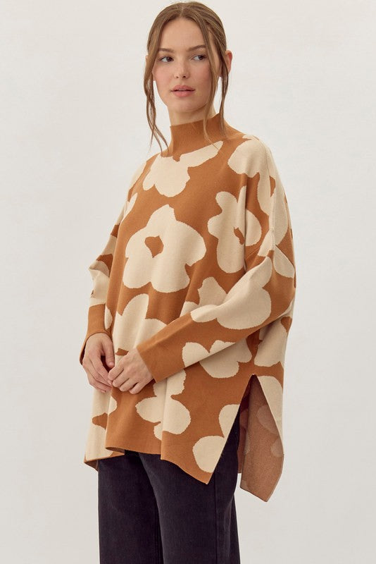 Flower print knitted pullover top