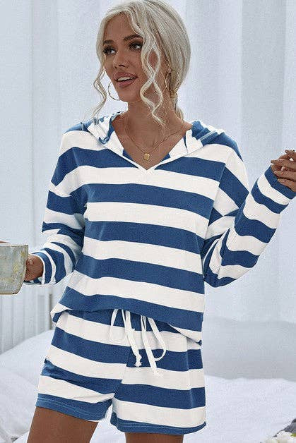 V Neck Striped Long Sleeve 2 Piece