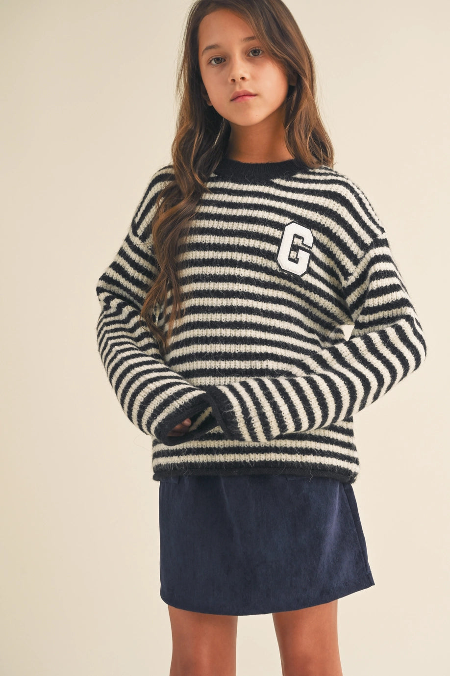 Tween Kids Girls Striped Letter Pattern Sweater