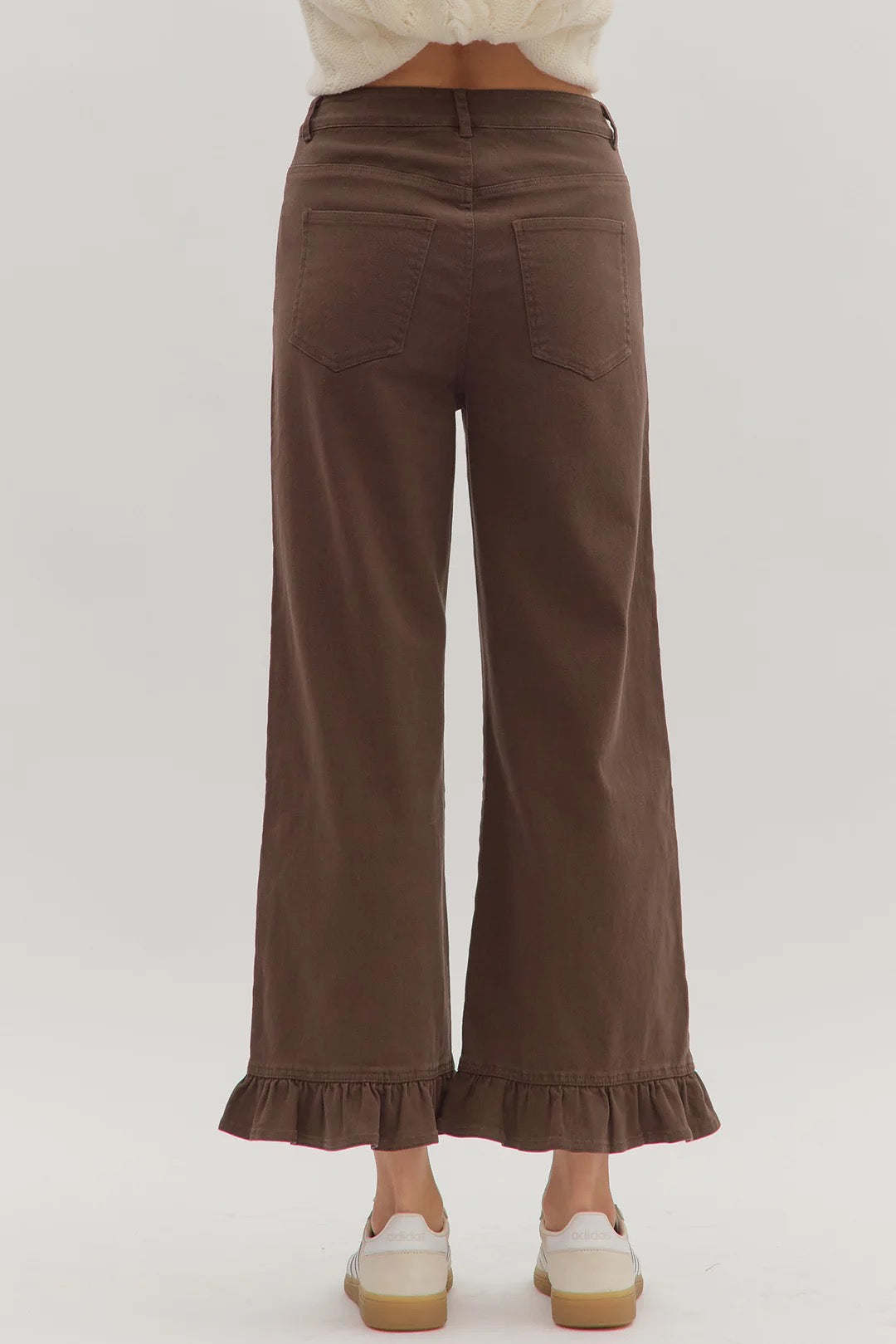 Brown Ruffle Hem Pants