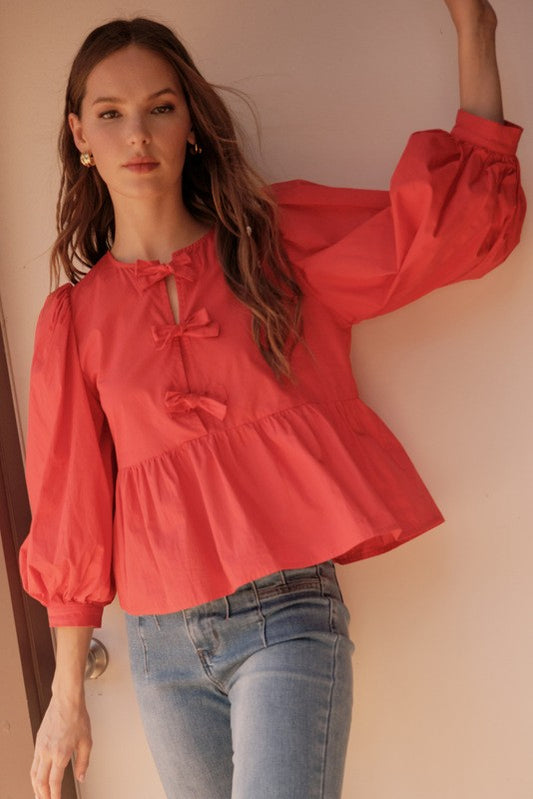 Bow Ties Peplum 3/4 sleeve top