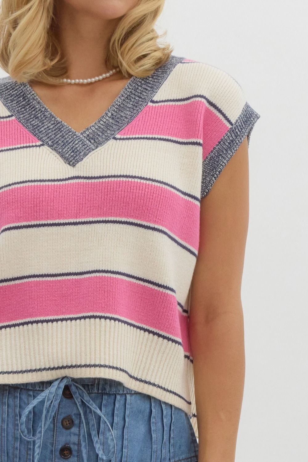 Striped v-neck sweater sleeveless top