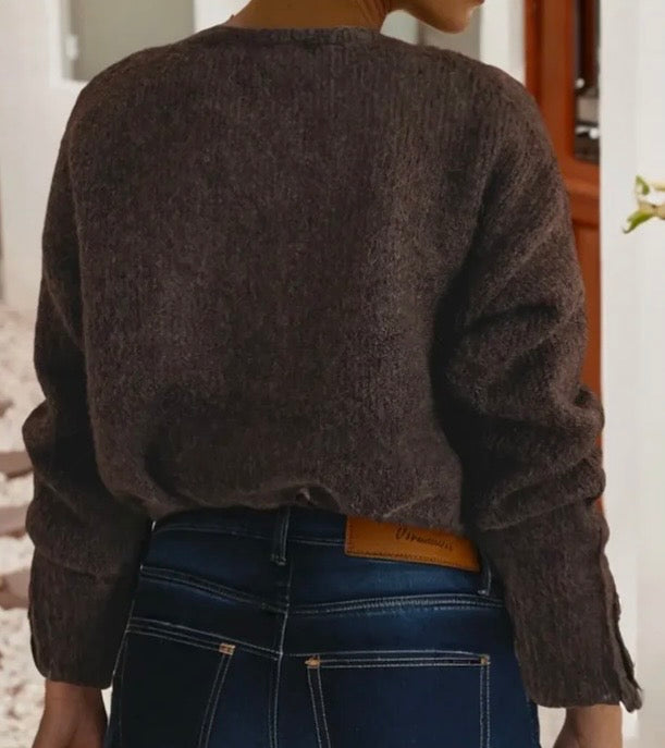 V neck heart chunky knit metal button sweater