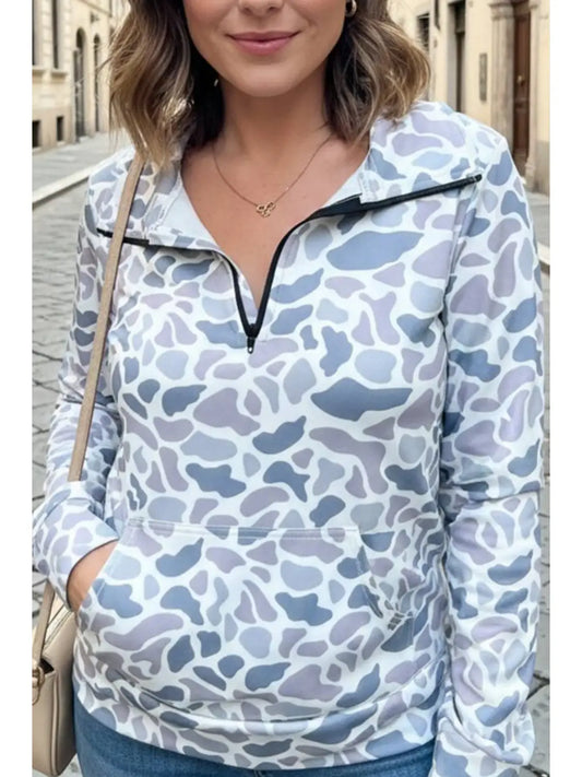Camouflage print quarter zip long sleeve