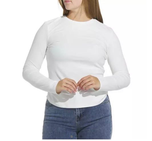 High neck long sleeve tee in ivory
