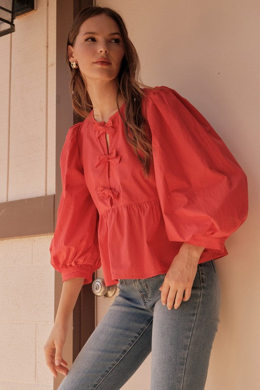 Bow Ties Peplum 3/4 sleeve top