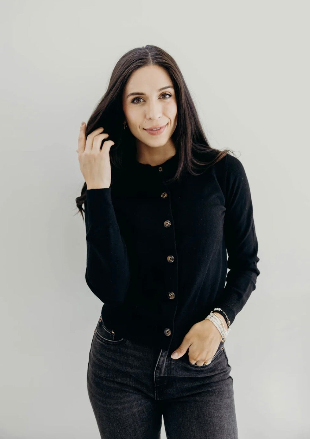 Basic black cardigan in black