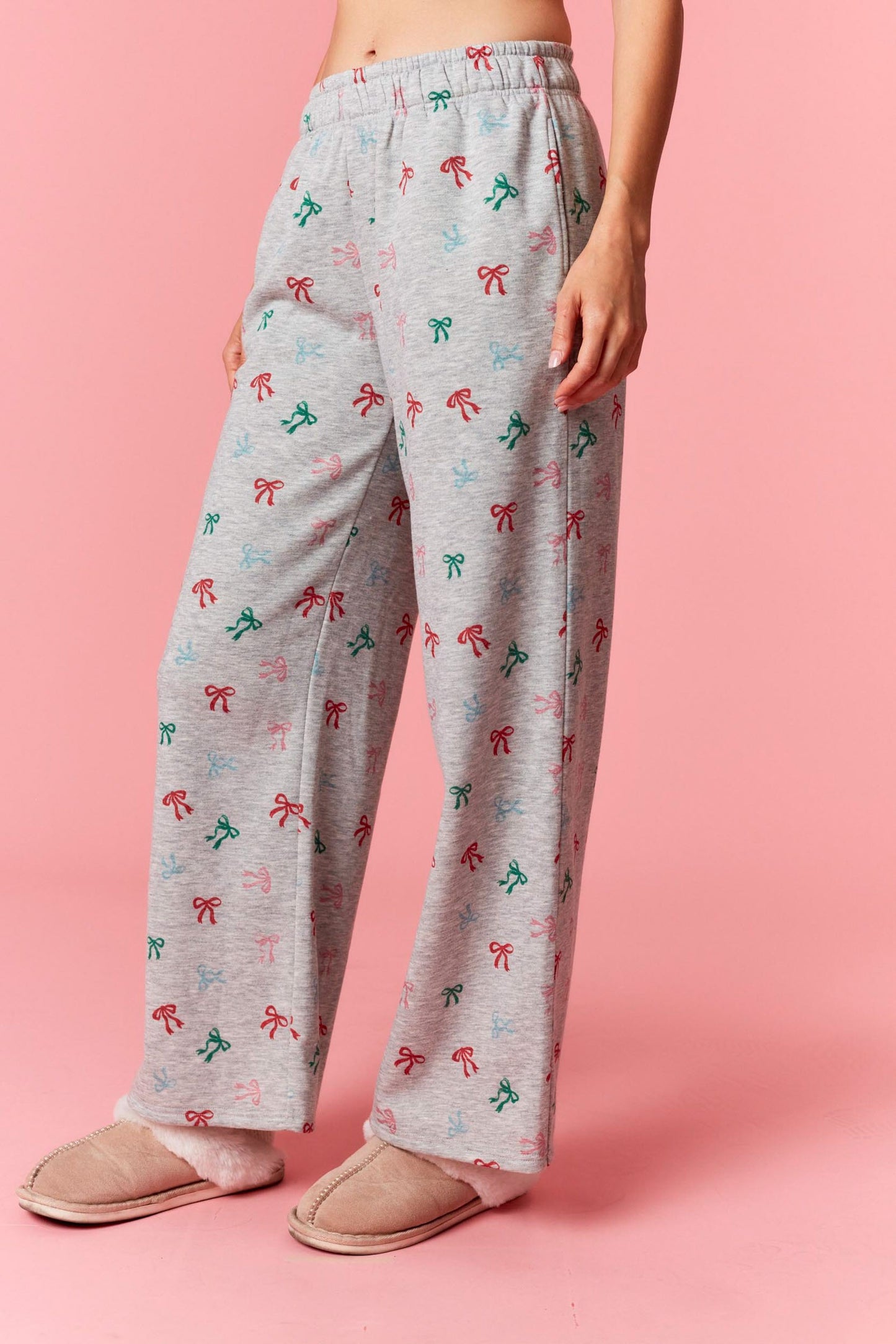 Bow Printed Fleece Terry Sweatpants