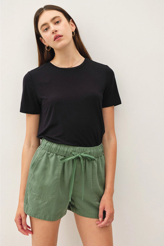 High rise pull on drawstring tencel short pine