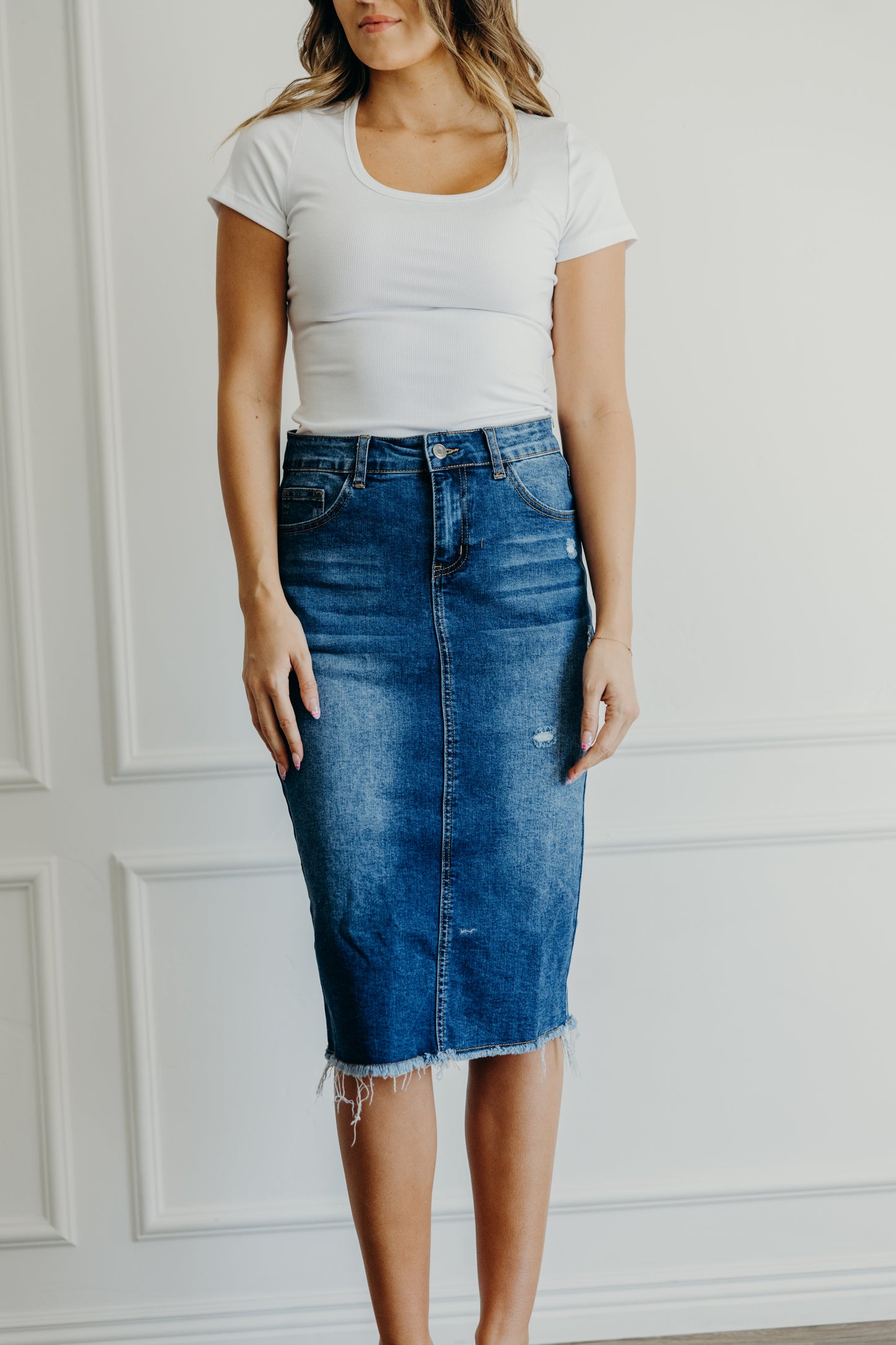 Distressed midi denim Skirt