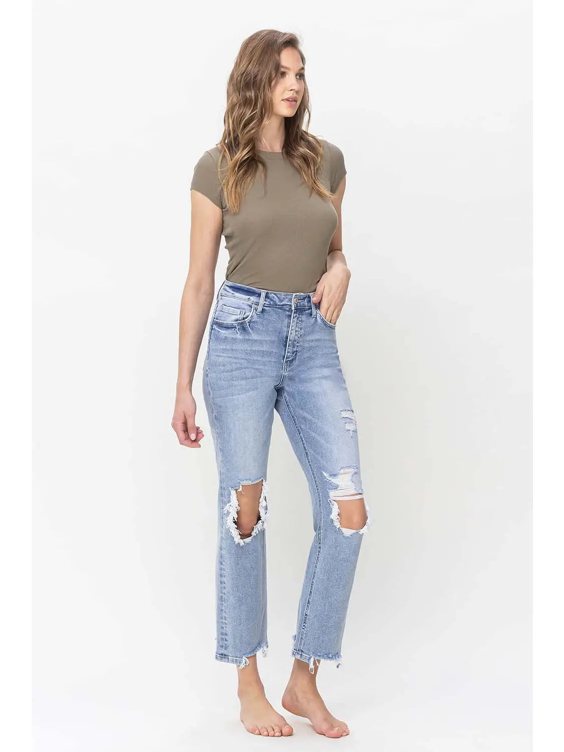 90s Super High Distressed Straight Jeans