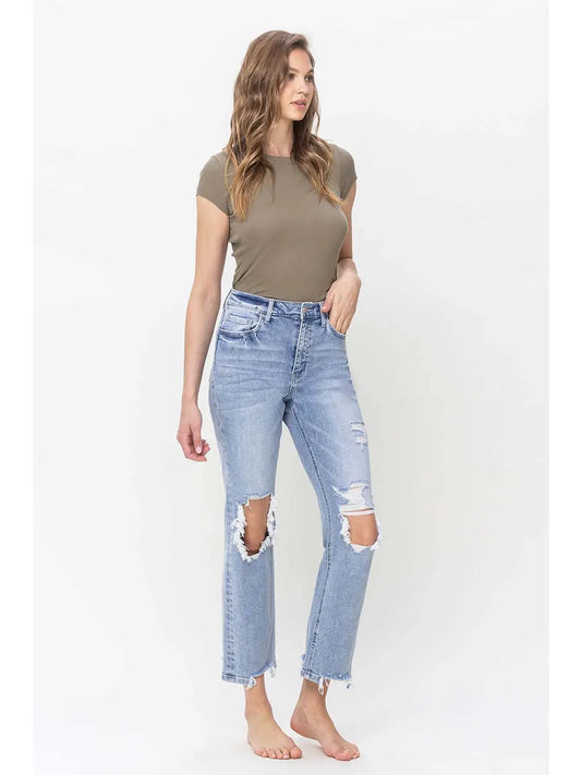 90s Super High Distressed Straight Jeans