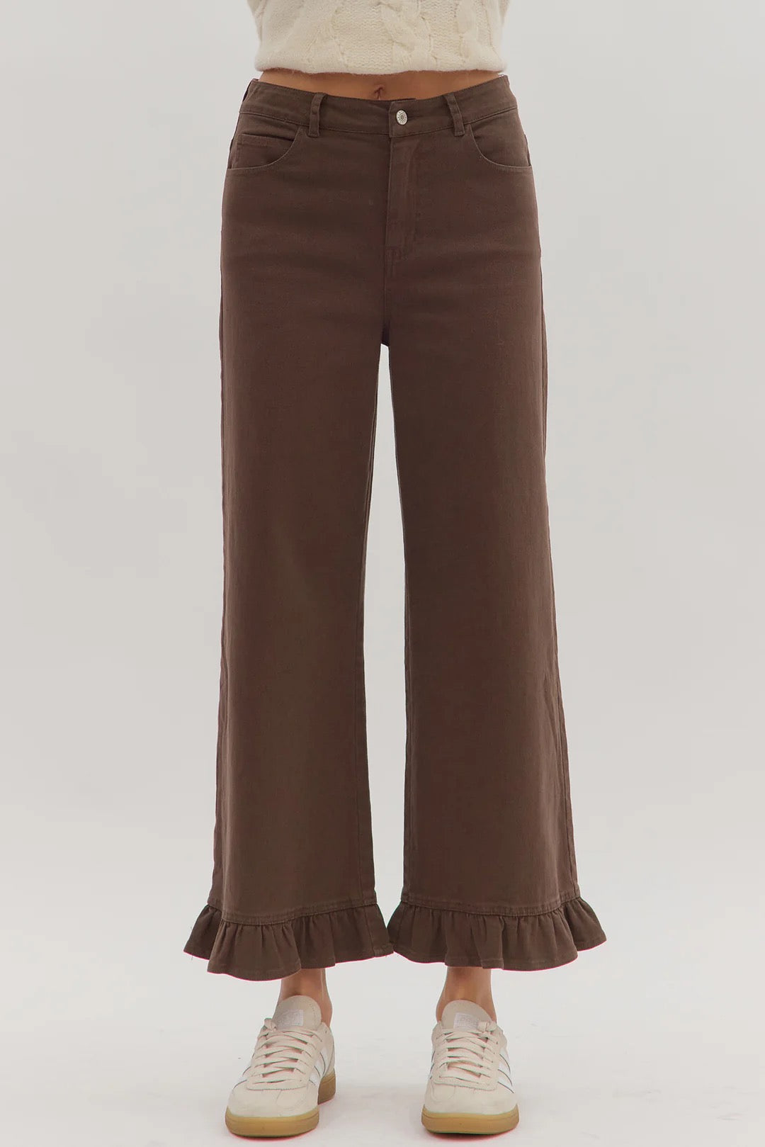 Brown Ruffle Hem Pants