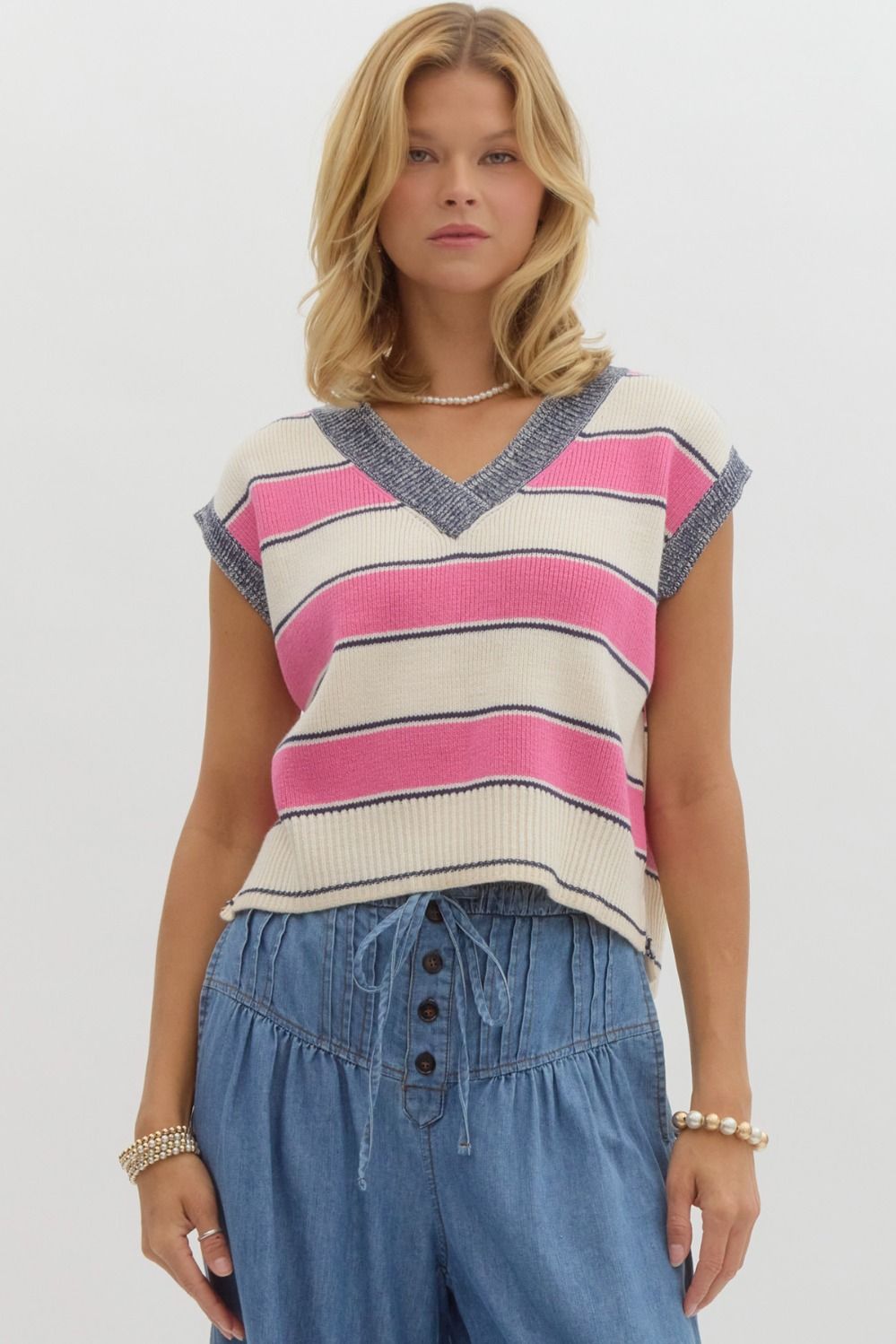 Striped v-neck sweater sleeveless top
