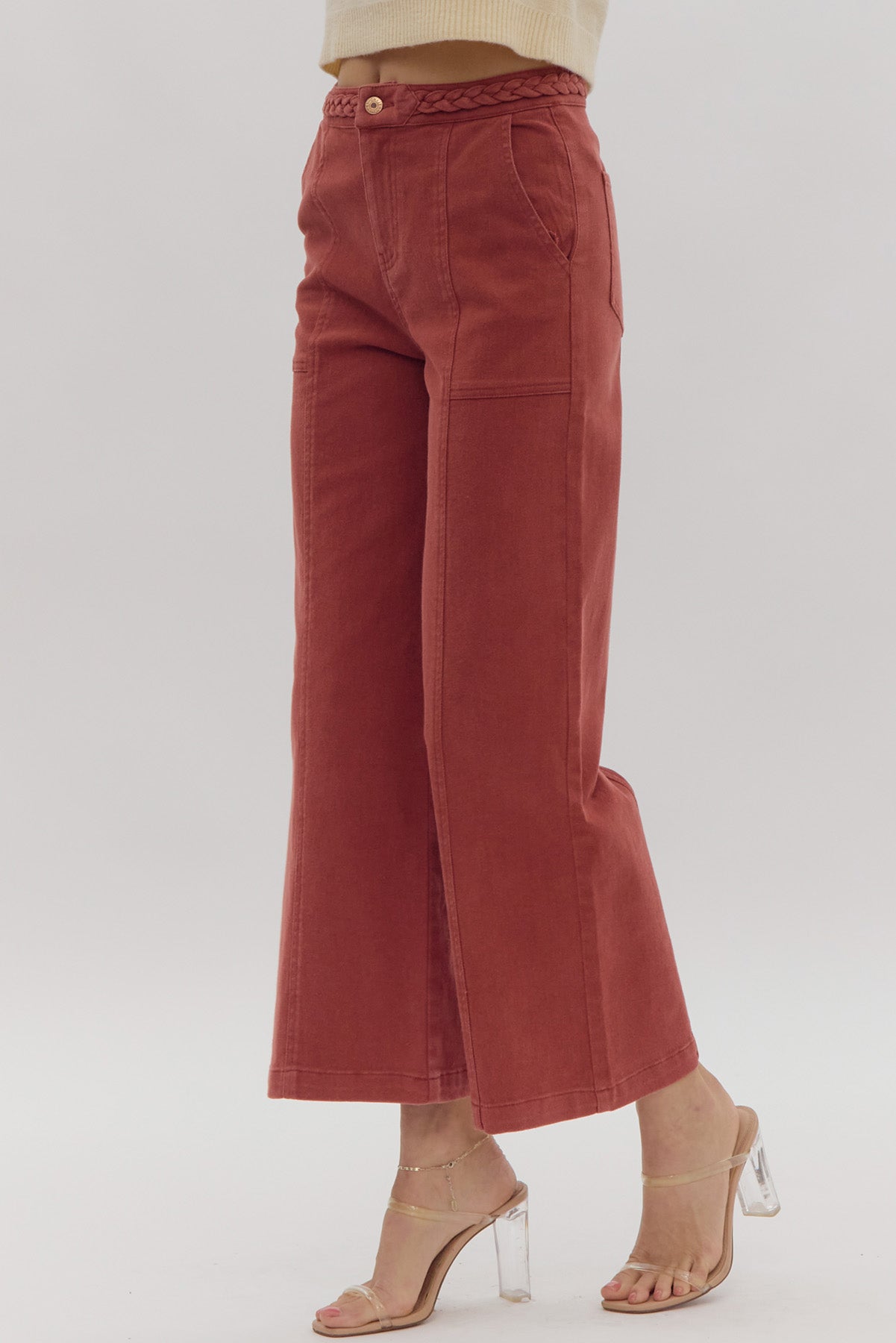 Wide Leg Cropped Pants w/ Braided Belt