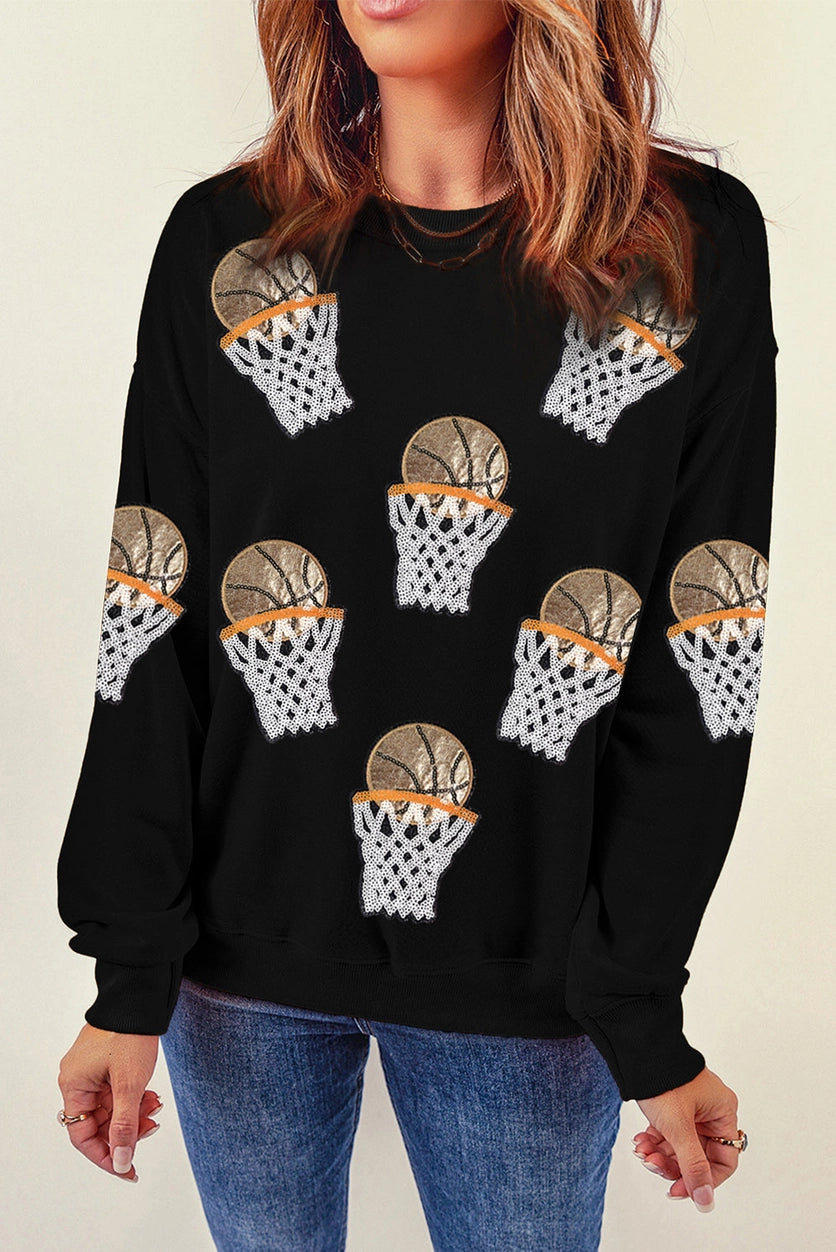 Black Basketball Patched Game Day Crew Neck