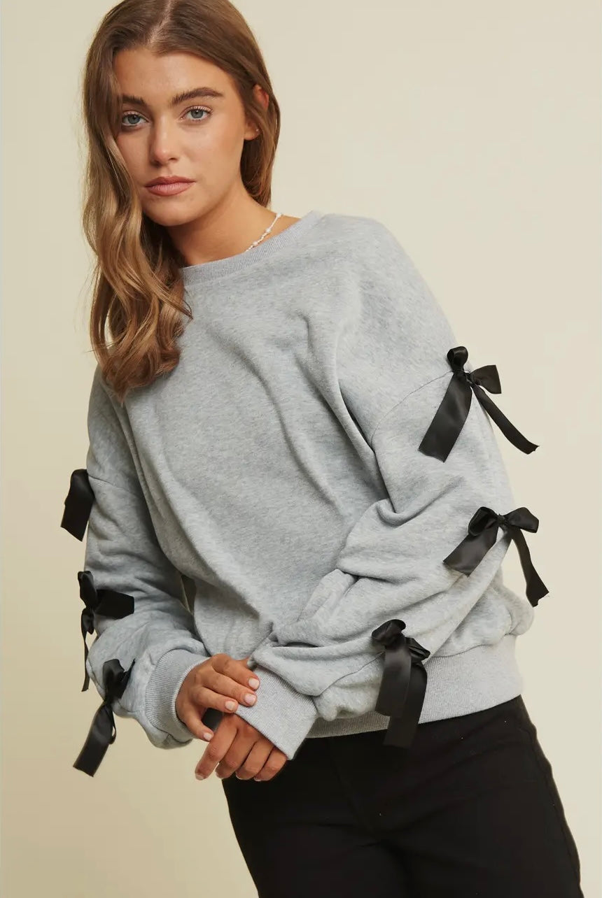 Bow Tacking Details Loose Fit Pullover Top