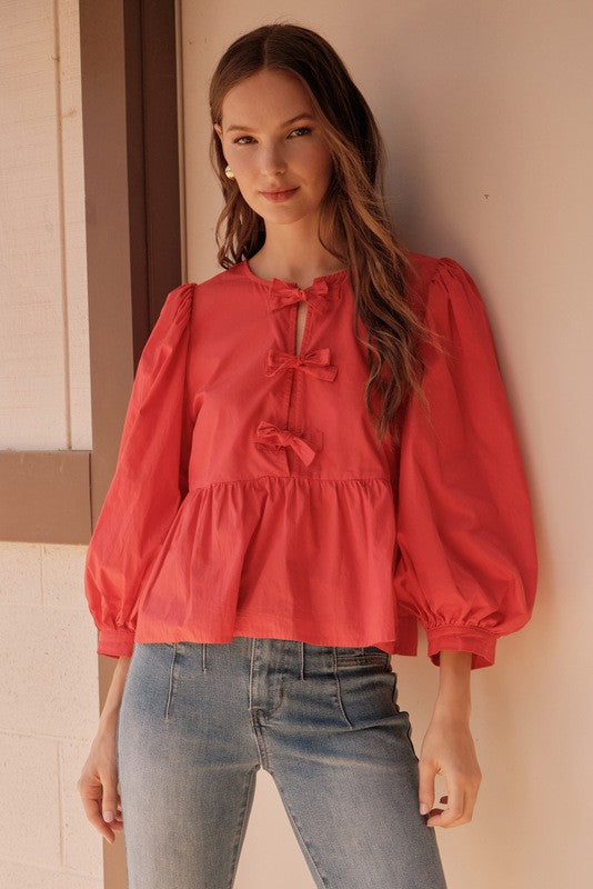 Bow Ties Peplum 3/4 sleeve top