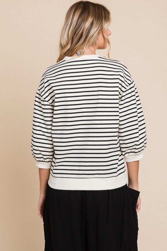 Striped print 3/4 sleeve top