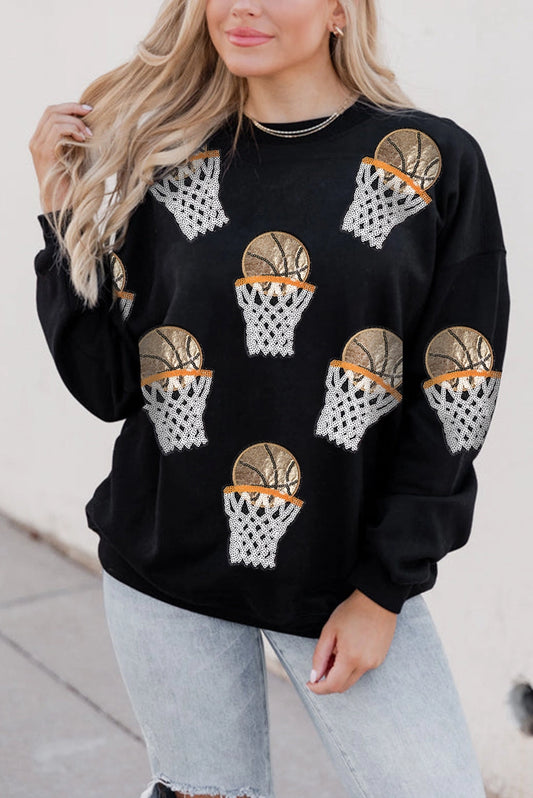 Black Basketball Patched Game Day Crew Neck
