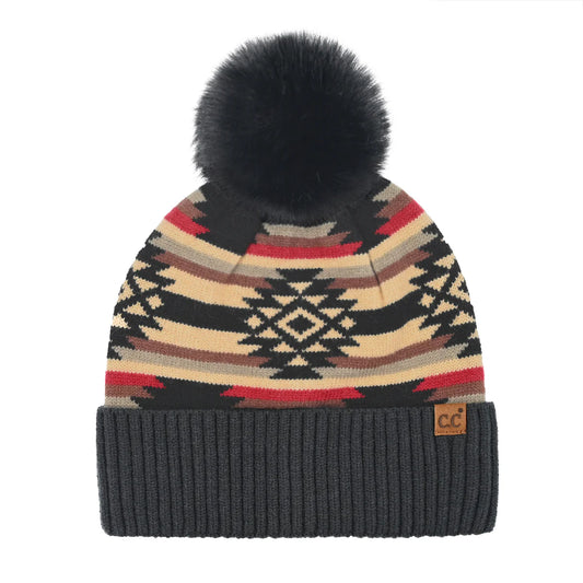 C.C Beanie Aztec Patterned Pom