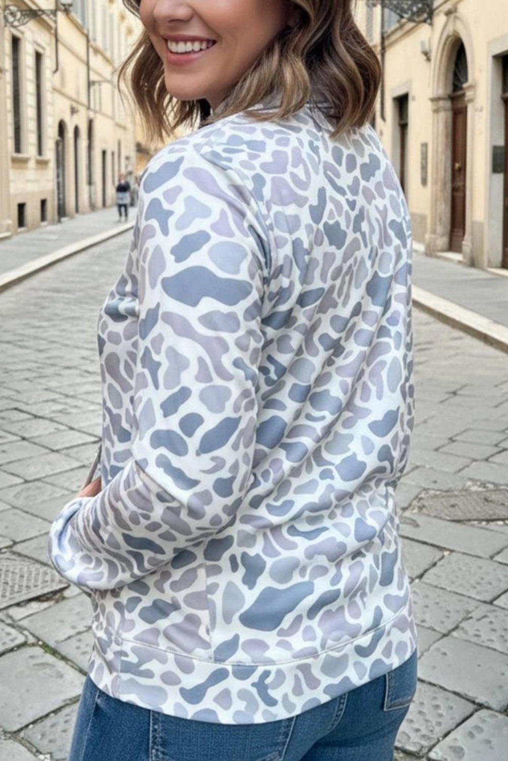 Camouflage print quarter zip long sleeve