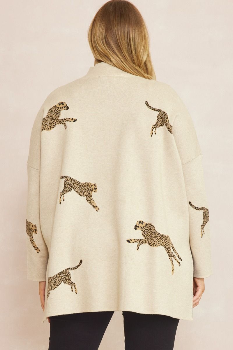 Cheetah Print Mock Neck Long Sleeve Sweater w/ Drop Shoulder