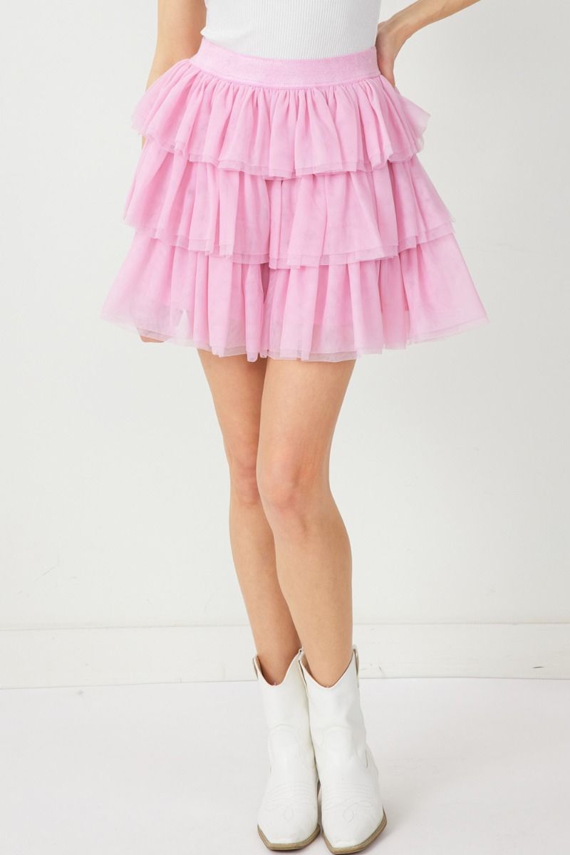 Tulle High Waisted Tiered Mini Skirt w/ Elastic Waistband