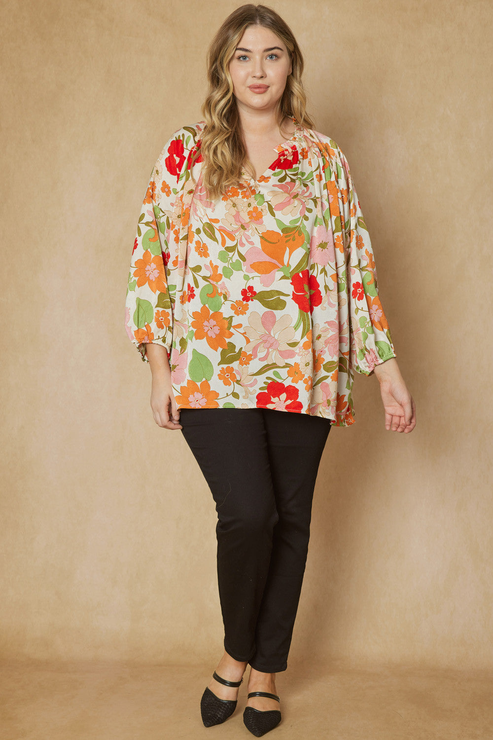 Floral Print V-Neck Long Sleeve Top