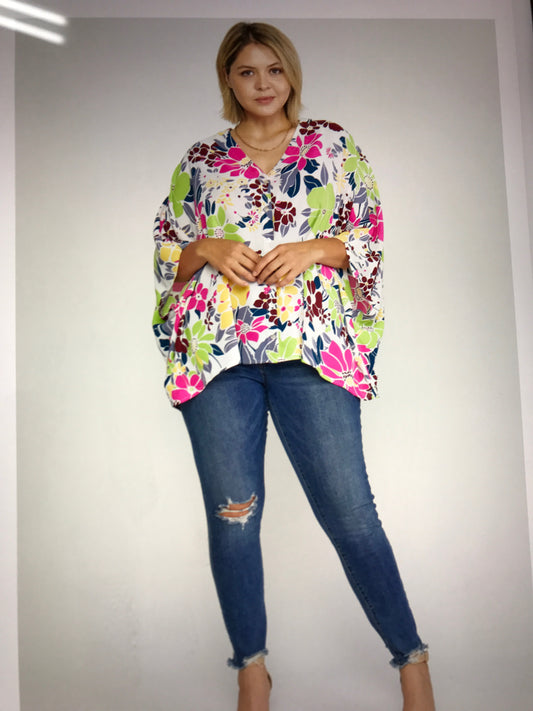 Floral Print V Neck Top